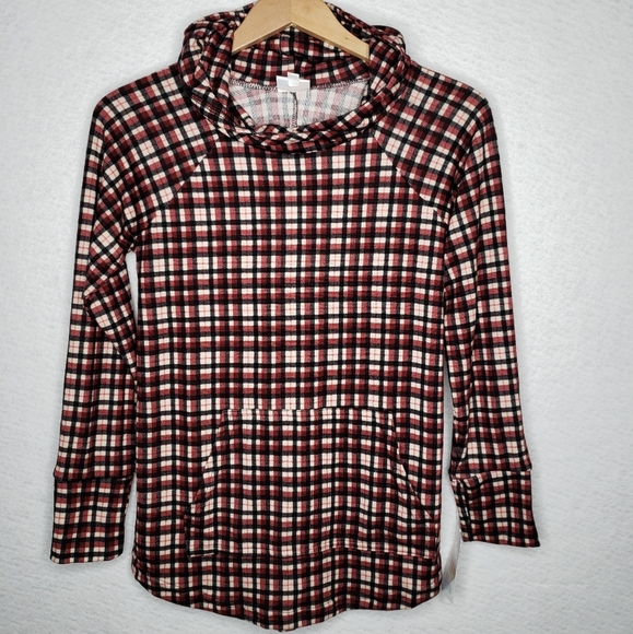 Lularoe Amber Womens Lightweight Pull Over Hoodie Kangaroo Pockets Plaid Sz S - Picture 5 of 12